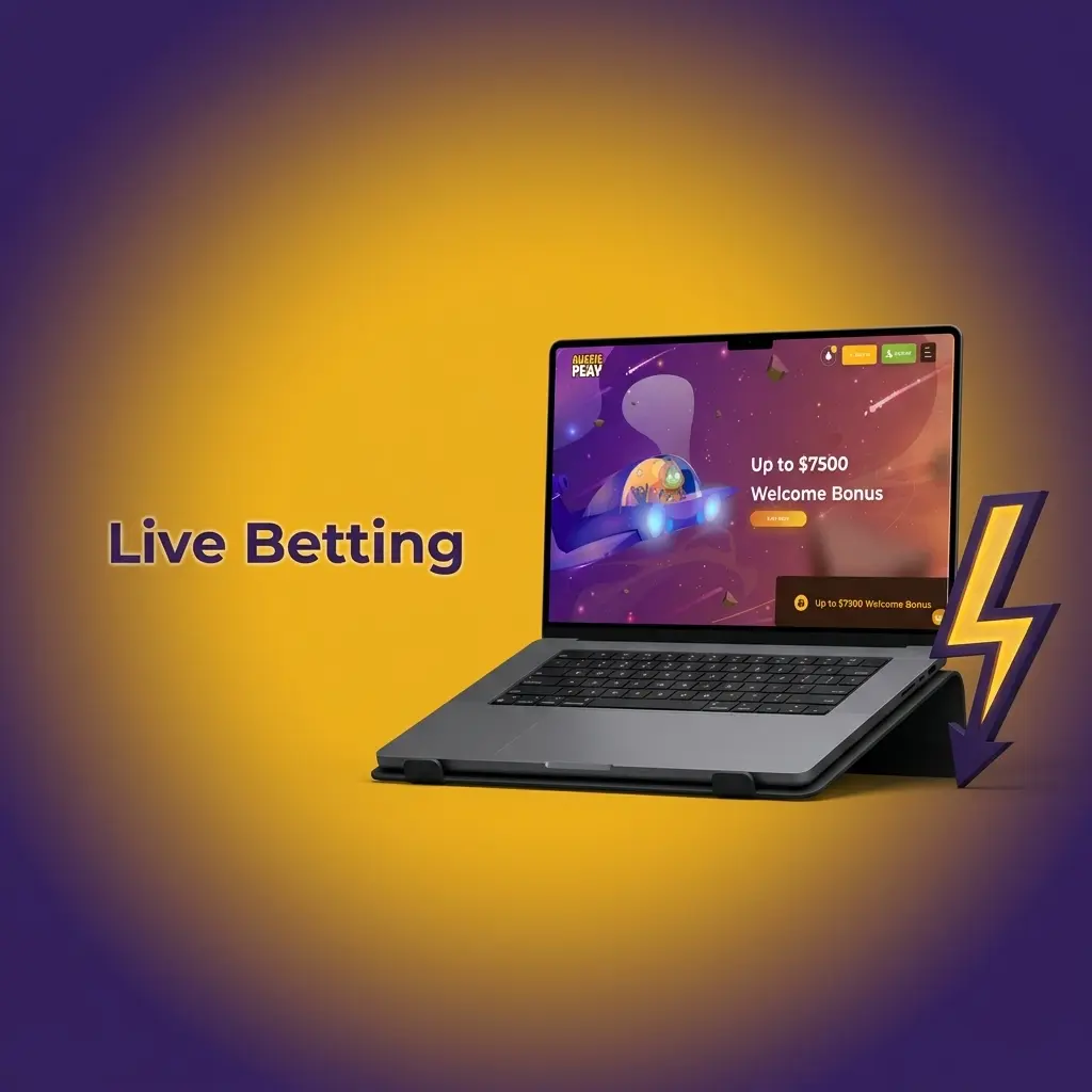 Live betting interface at Aussie Play Casino showing in-play markets for AFL, NRL, cricket, and tennis with live odds updates