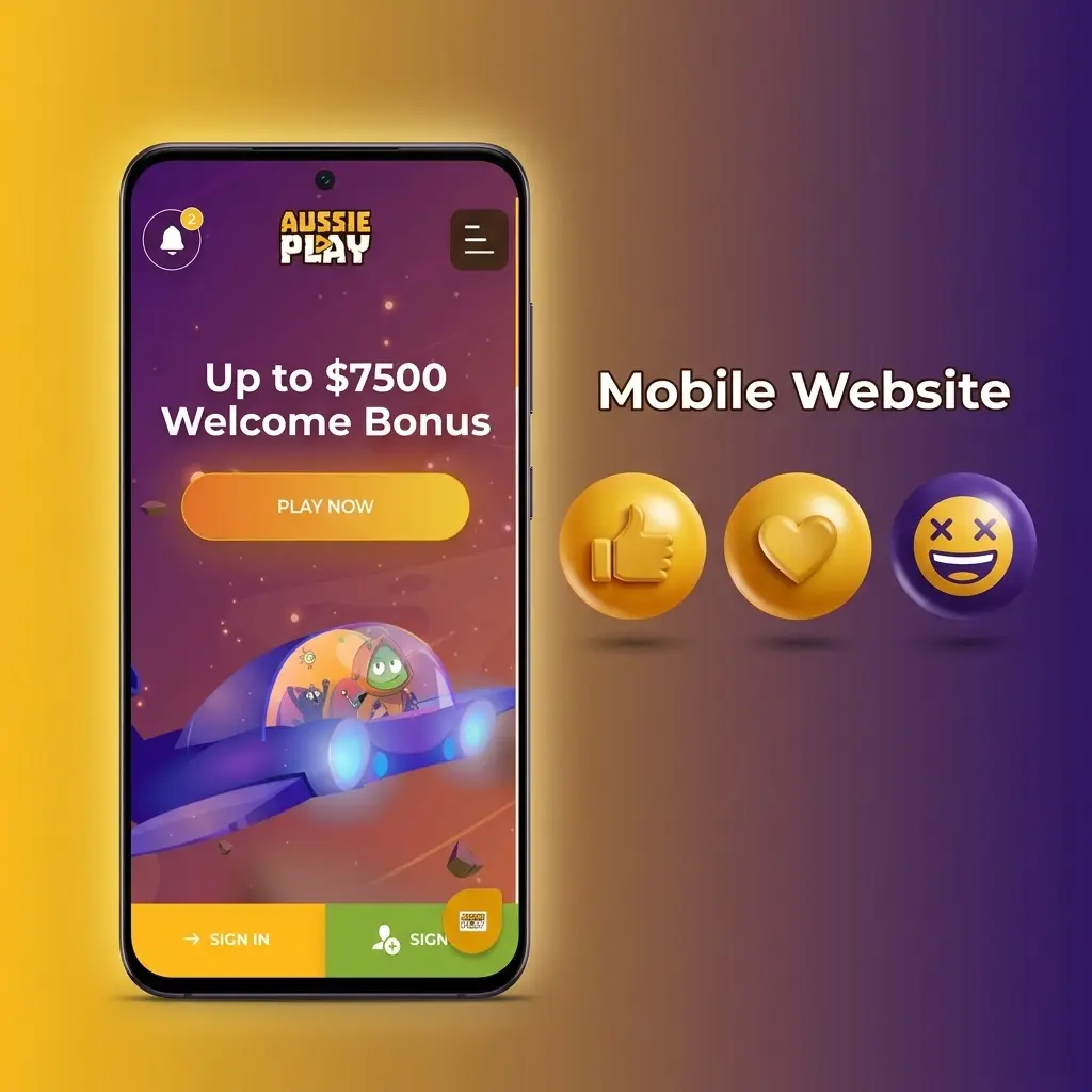 Aussie Play Casino mobile website on smartphone showing pokies, sports betting and live casino accessible via browser