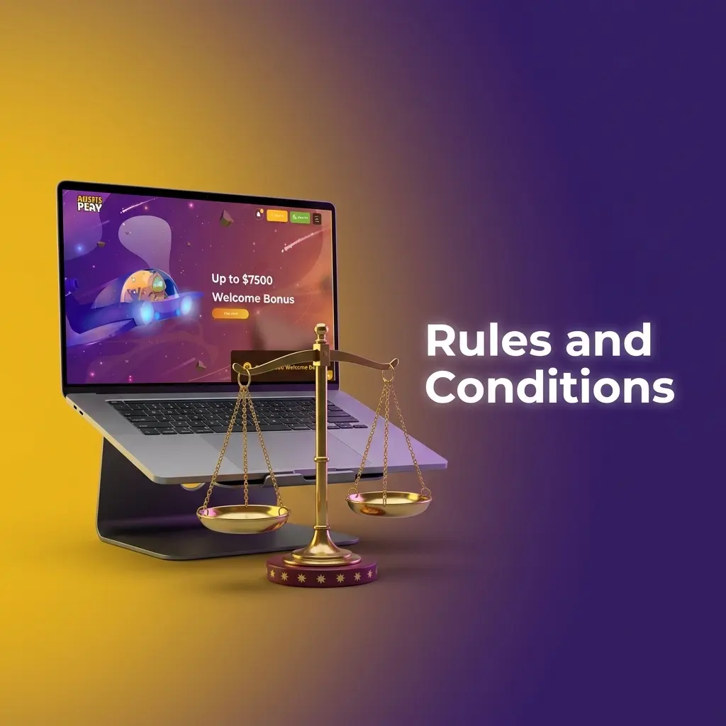 Aussie Play Casino rules and conditions covering age requirements, accounts, bonuses, and responsible fund use