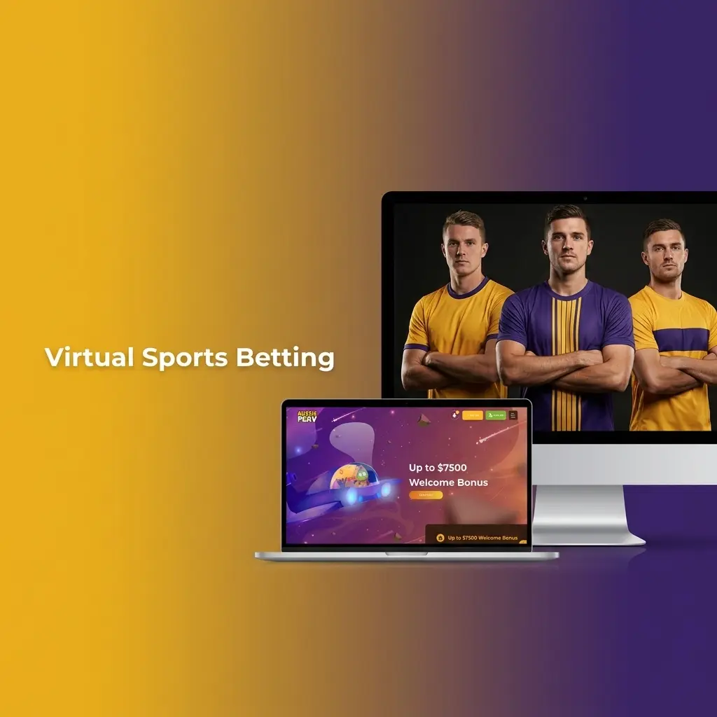 Virtual sports betting at Aussie Play Casino featuring football, horse racing, greyhound racing and basketball simulations