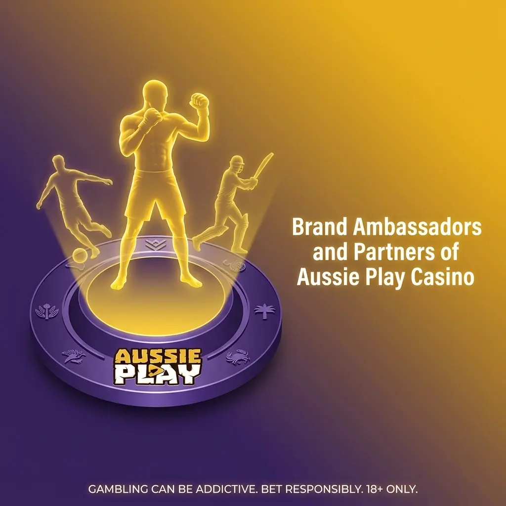 Aussie Play Casino brand ambassadors and partners page with no current announcements for the Australian market